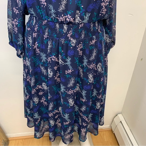 Lane Bryant Dress18 Career Blue Midi Floral 3/4 Sheer Sleeve Cinch Waist Office - Picture 4 of 11